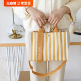Striped Canvas Small Square Handbag Waterproof Tote Bag