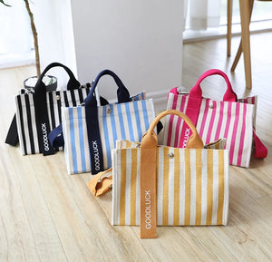 Striped Canvas Small Square Handbag Waterproof Tote Bag
