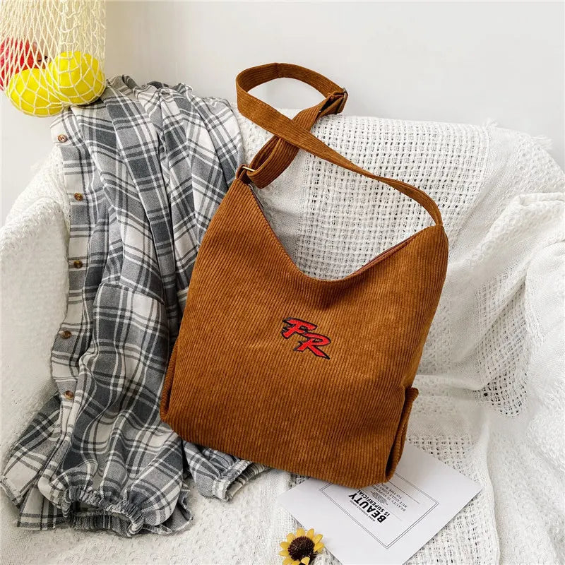 Striped Corduroy Crossbody Shoulder Bag Eco Cloth Purse