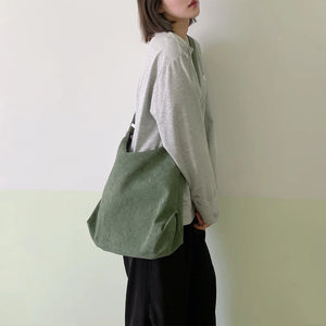 Striped Corduroy Crossbody Bag Canvas Zipper Eco Cloth Purse