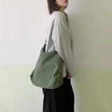 Striped Corduroy Crossbody Bag Canvas Zipper Eco Cloth Purse