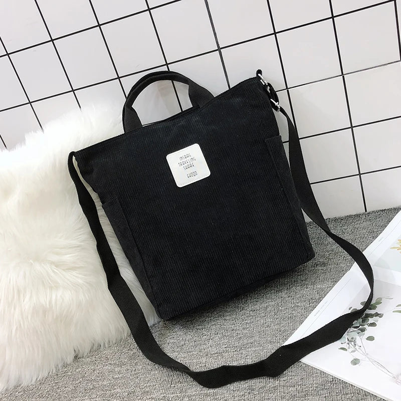 Striped Corduroy Crossbody & Shoulder Bag Eco Purse Solid Handbags