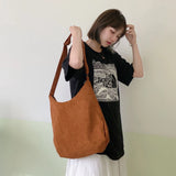 Striped Corduroy Crossbody Bag Canvas Zipper Eco Cloth Purse