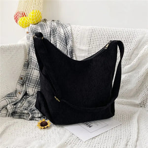 Striped Corduroy Crossbody Bag Eco Cloth Purse Solid Handbag