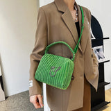 Striped Corduroy Zipper Bag Mini Tote Shoulder Messenger Bag