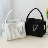 Striped Corduroy Zipper Bag Mini Tote Shoulder Messenger Bag