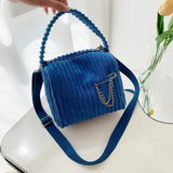 Striped Corduroy Zipper Bag Mini Tote Shoulder Messenger Bag