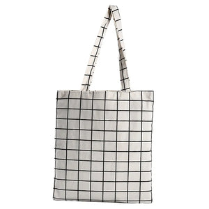 Women Canvas Plaid Shoulder Tote Bag Eco Shopping Large
