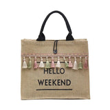 Summer Beach Bags Large Capacity Tassel Shoulder Bag Letter Linen Totes