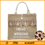 Women Summer Beach Bags Large Capacity Shoulder Bag Tassel Linen Totes