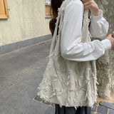 Women Beach Bags Large Capacity Tassel Shoulder Totes Casual Shopping Bag