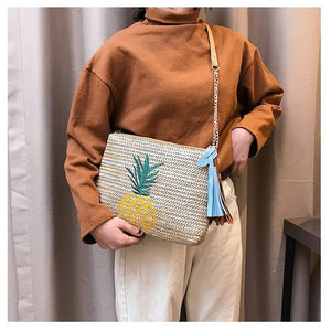 Women Summer Beach Bags Woven Vacation Beach Cross Bag Tassel Straw Bags Handbag