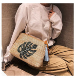 Women Summer Beach Bags Woven Vacation Beach Cross Bag Tassel Straw Bags Handbag