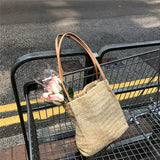 Summer Beach Rattan Totes Knitted Straw Bucket Bag Large Capacity