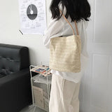 Summer Beach Rattan Totes Knitted Straw Bucket Bag Large Capacity