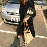 Summer Beach Rattan Totes Knitted Straw Bucket Bag Large Capacity