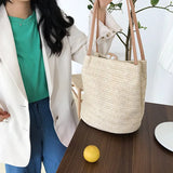 Summer Beach Rattan Totes Knitted Straw Bucket Bag Large Capacity
