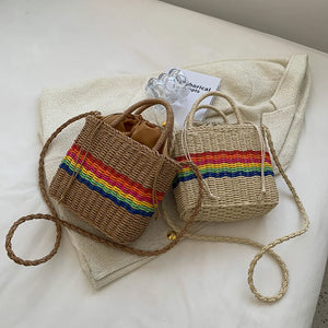 Women Summer Beach Straw Handbags Woven Ladies Shoulder Messenger Bags
