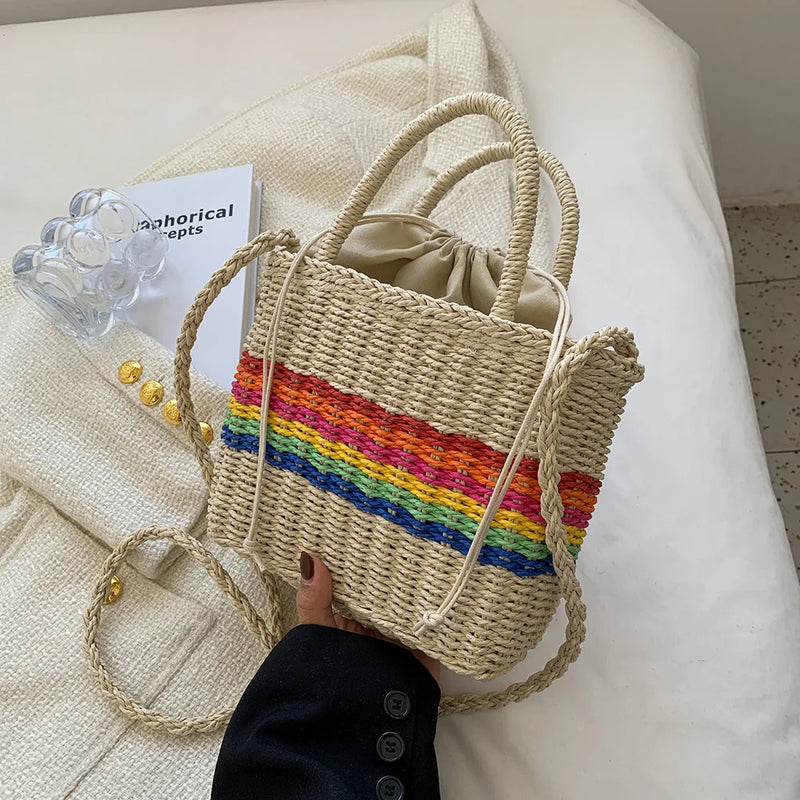 Women Summer Beach Straw Handbags Woven Ladies Shoulder Messenger Bags