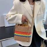 Women Summer Beach Straw Handbags Woven Ladies Shoulder Messenger Bags