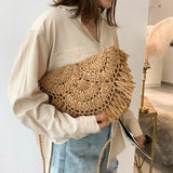Women Summer Beach Tassels Straw Rattan Shoulder Messenger Bags