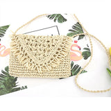 Women Summer Beach Tassels Straw Rattan Shoulder Messenger Bags