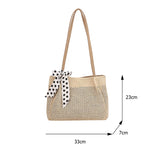 Women Casual Straw Bag Vintage Silk Ribbon Large Capacity