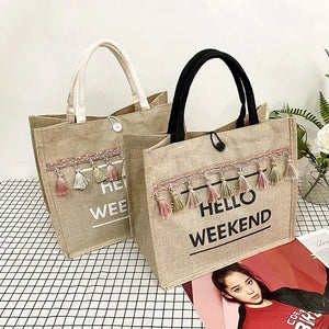 Women Summer Beach Bags Straw Handbags Lady Bag Big Letter Totes