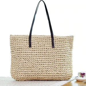Vintage Straw Rattan Bag Large Shoulder Bags Boho Woven Handb