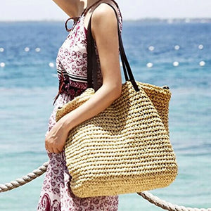 Vintage Straw Rattan Bag Large Shoulder Bags Boho Woven Handb