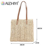 Women Straw Hand-woven Top-handle Bag Large Capacity Bohemian Shoulder Bag
