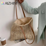 Women Straw Hand-woven Top-handle Bag Large Capacity Bohemian Shoulder Bag