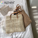 Women Straw Hand-woven Top-handle Bag Large Capacity Bohemian Shoulder Bag