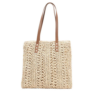 Women Straw Hand-woven Top-handle Bag Large Capacity Bohemian Shoulder Bag