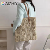 Women Straw Hand-woven Top-handle Bag Large Capacity Bohemian Shoulder Bag