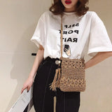 Women Straw Messenger Bag Hollow Out Woven Shoulder Tassel Crossbody Beach