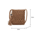 Women Straw Messenger Bag Hollow Out Woven Shoulder Tassel Crossbody Beach