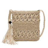 Women Straw Messenger Bag Hollow Out Woven Shoulder Tassel Crossbody Beach