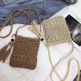 Women Straw Messenger Bag Hollow Out Woven Shoulder Tassel Crossbody Beach