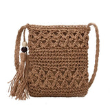 Women Straw Messenger Bag Hollow Out Woven Shoulder Tassel Crossbody Beach