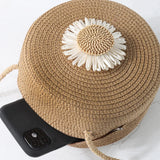 Women Summer Straw Messenger Bag Flower Decor Woven Shoulder Crossbody Beach Tra