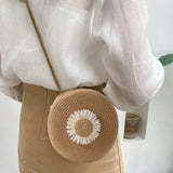 Women Summer Straw Messenger Bag Flower Decor Woven Shoulder Crossbody Beach Tra