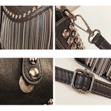 Tassel Shoulder Bag Rivet Messenger Crossbody Bucket Bag for Women