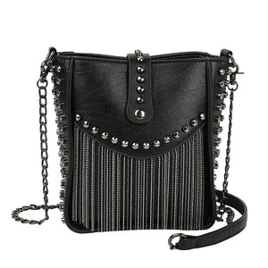Tassel Shoulder Bag Rivet Messenger Crossbody Bucket Bag for Women