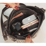Tassel Shoulder Bag Rivet Messenger Crossbody Bucket Bag for Women