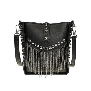 Tassel Shoulder Bag Rivet Messenger Crossbody Bucket Bag for Women