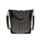 Tassel Shoulder Bag Rivet Messenger Crossbody Bucket Bag for Women