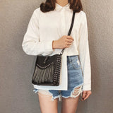 Tassel Shoulder Bag Rivet Messenger Crossbody Bucket Bag for Women