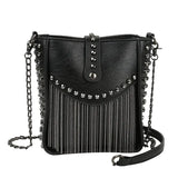 Tassel Shoulder Bag Rivet Messenger Crossbody Bucket Bag for Women