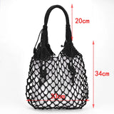 Women Tassels Handbag Hollow Mesh Woven Bag Mori Straw Beach Bag